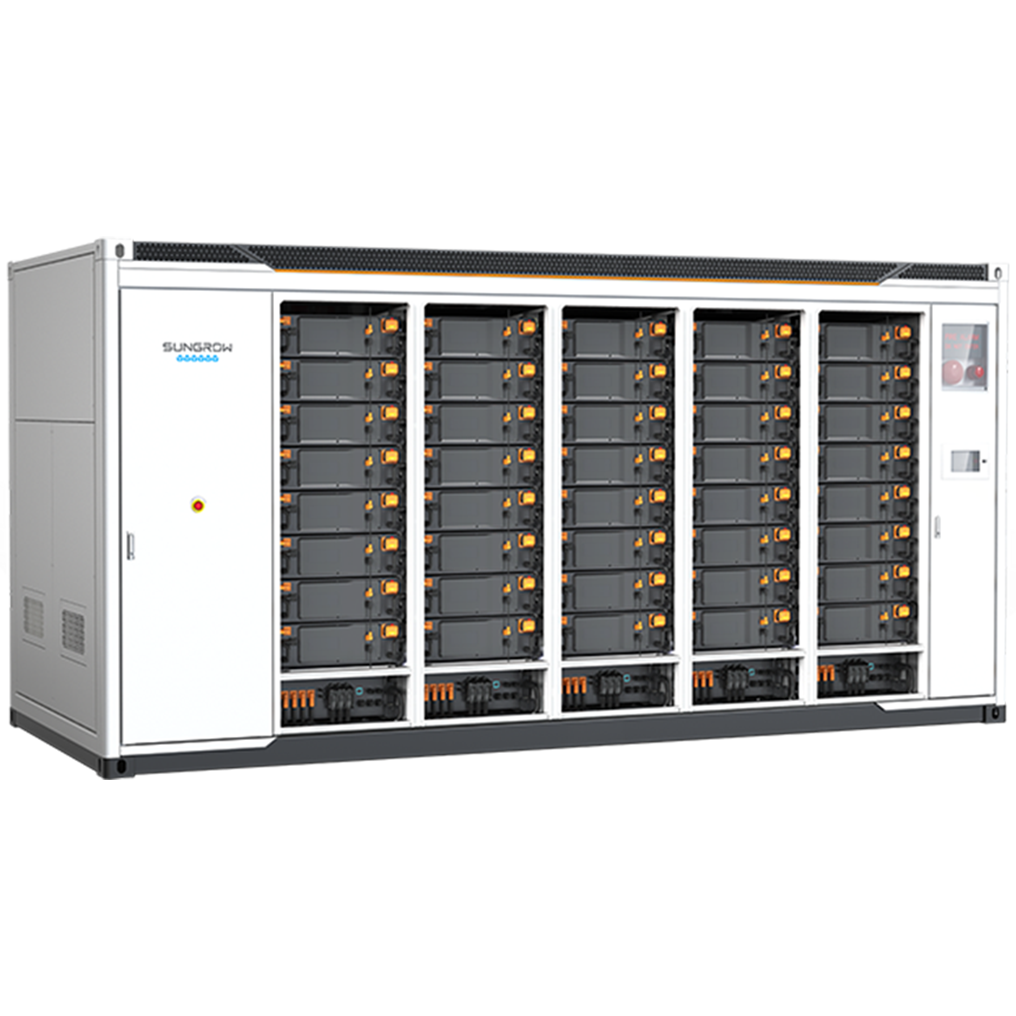 Контейнерна БЕС Sungrow PowerTitan з відкритими дверима — стелажі батарейних модулів